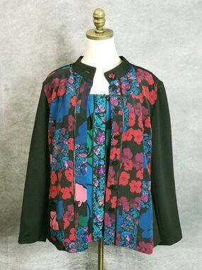 Coldwater Creek 2pc Set Size L Jacket & Shell Art to Wear Floral Satin Mixed Med